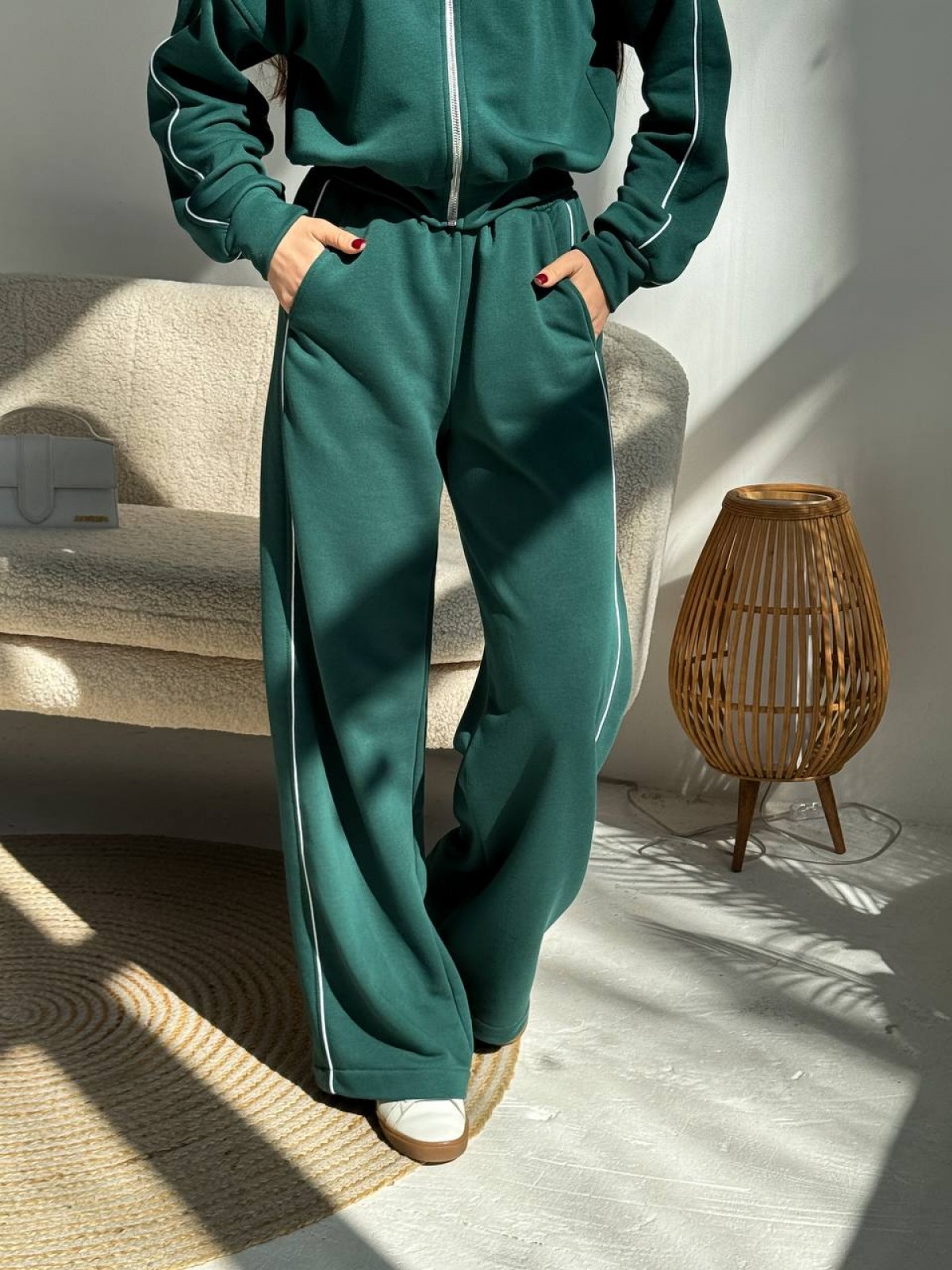 Жіночий костюм з брюками палаццо колір зелений р.46/48 454407
