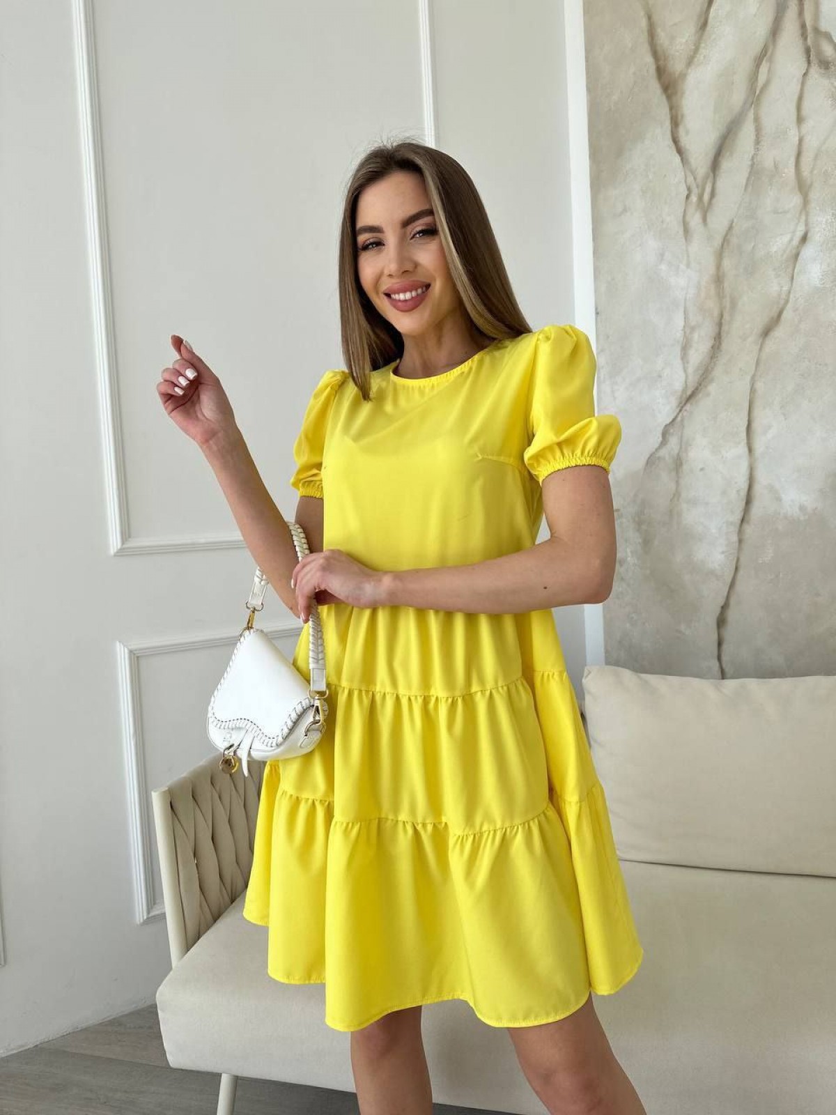 Жіноча коротка сукня із софту &quot;Classic&quot; колір жовтий р.50/52 440230