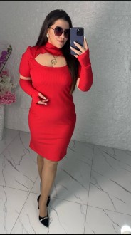 Жіноча сукня приталена з рукавичками колір червоний р.42/44 446907