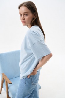 Жіноча футболка OVERSIZE колір світло-блакитний р.S 456364