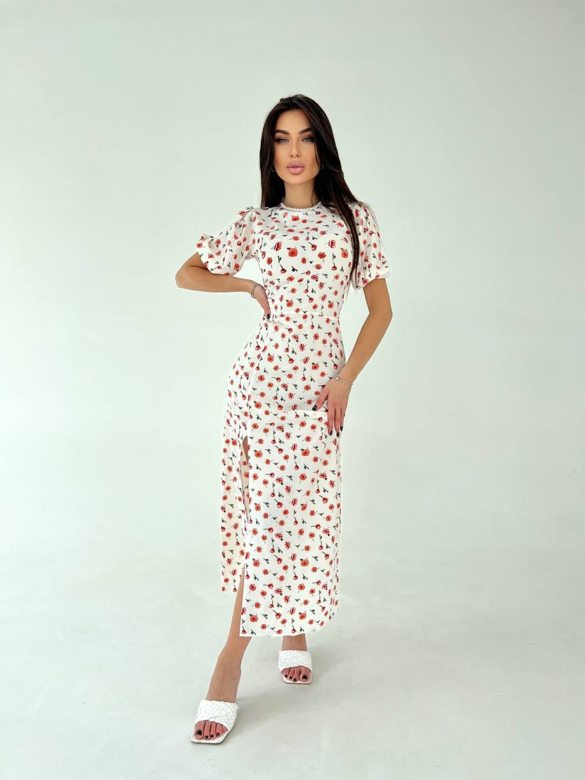 Жіноча сукня із софту міді колір білий р.42/44 451052