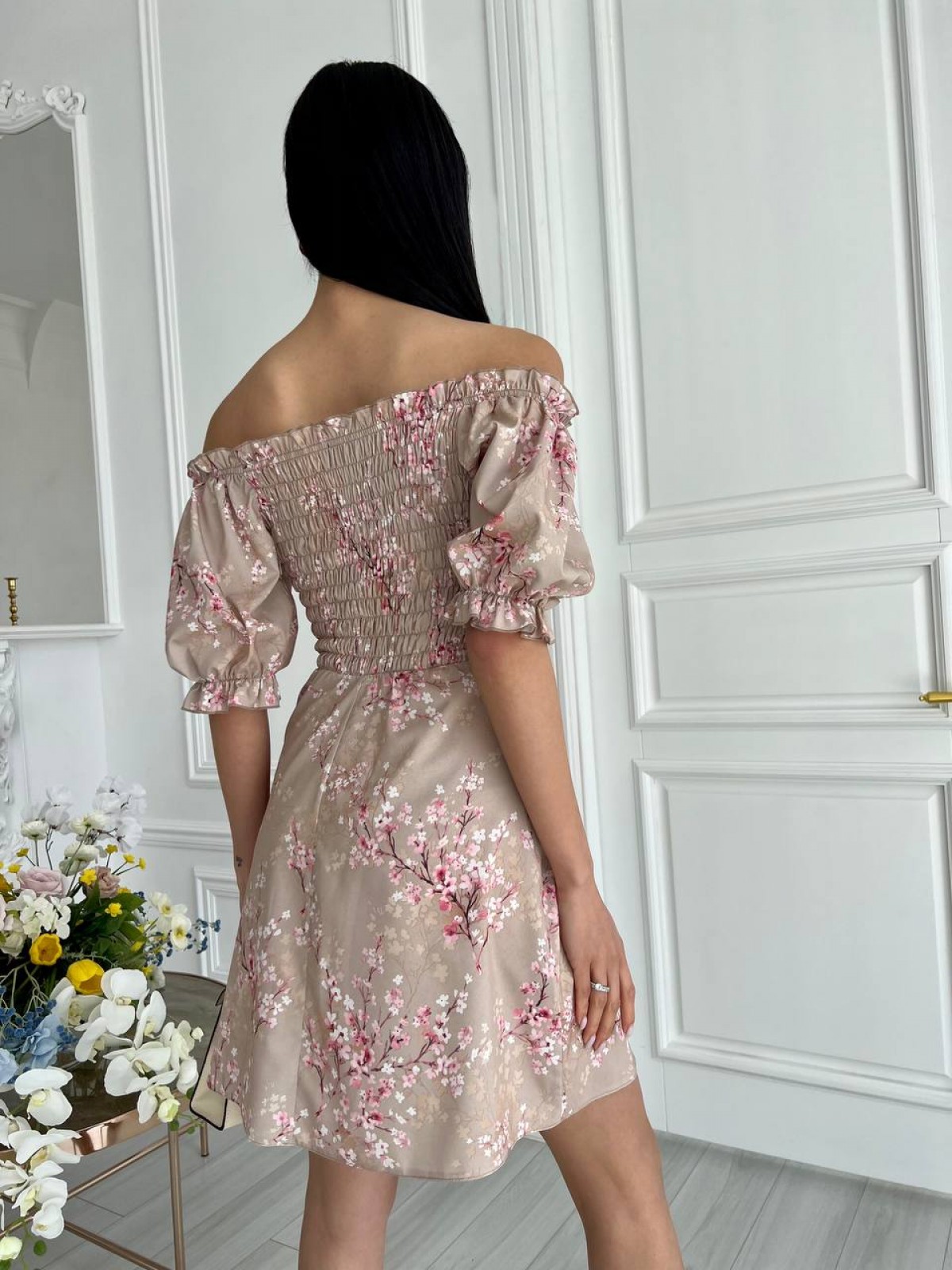Жіноча літня сукня колір бежевий р.42 437185