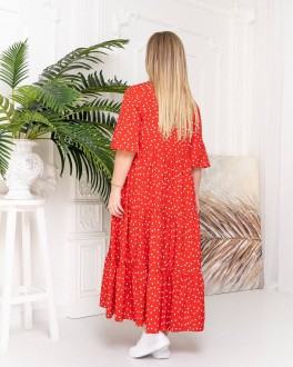 Жіноча довга сукня в горошок червоного кольору р.50/54 359127