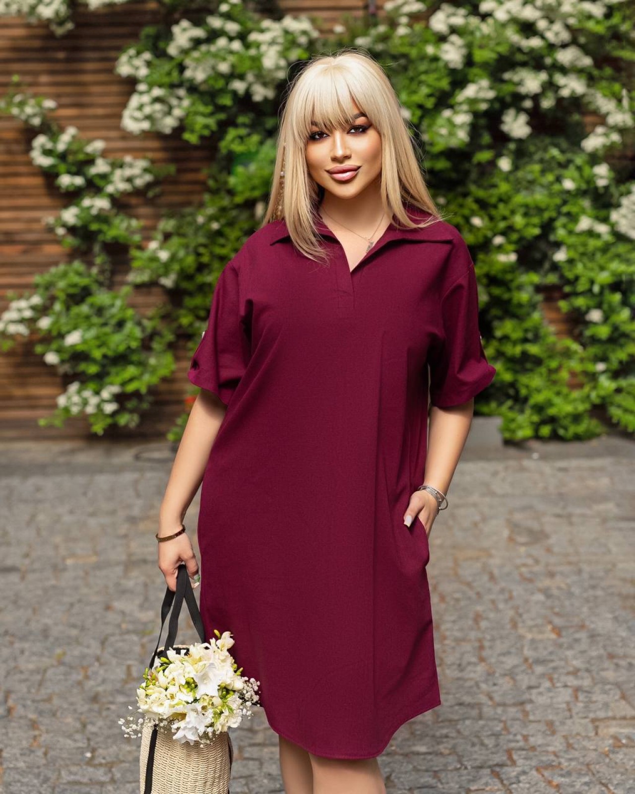 Жіноча сукня-сорочка колір бордо р.54/56 434241