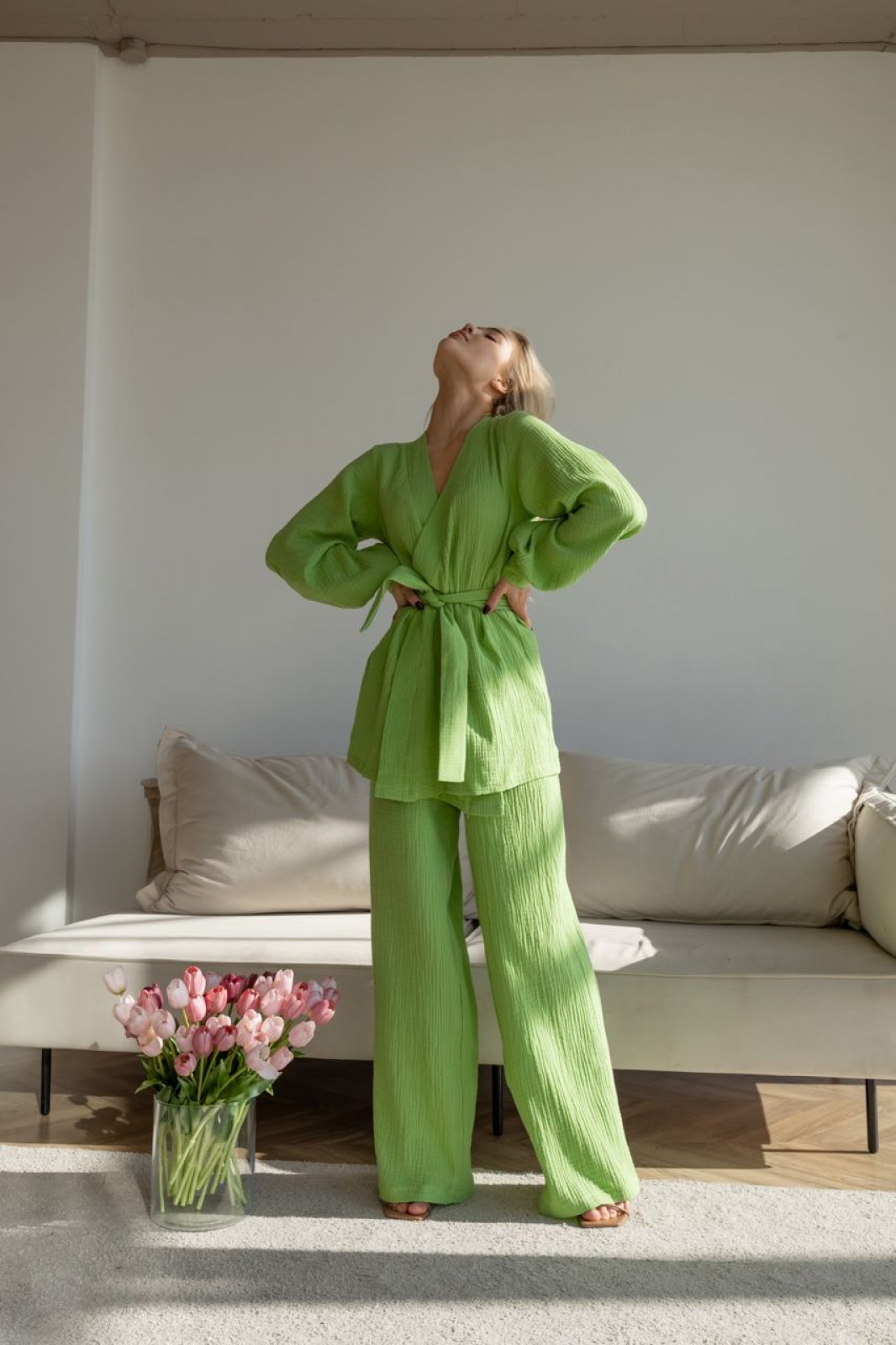 Жіночий костюм &quot;Kimono&quot; салатового кольору р.S 408823