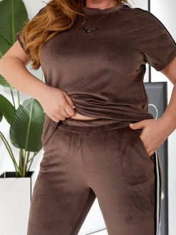 Жіночий костюм з футболкою з велюру колір шоколад р.56/58 453194