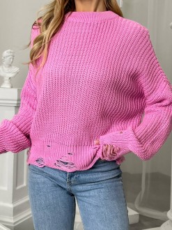 Жіночий светр з дірками рожевого кольору р.42/46 407260