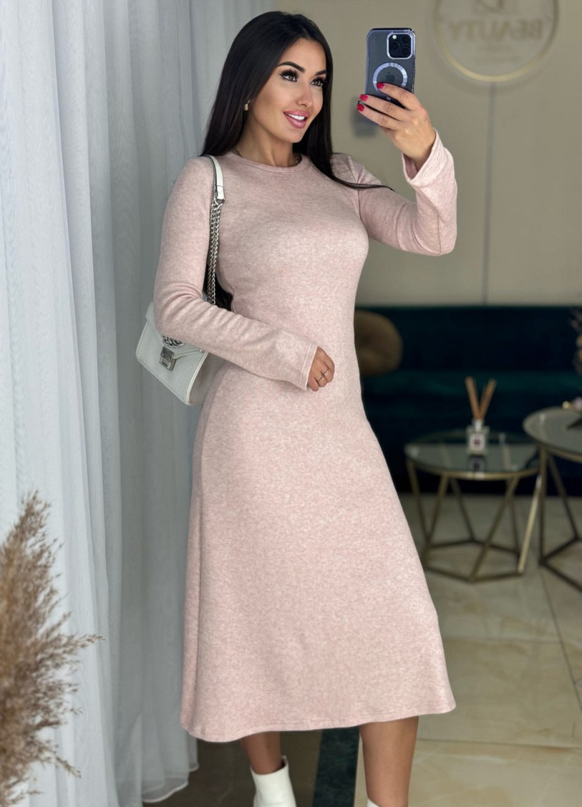 Жіноча сукня із ангори колір пудра р.42/44 447935