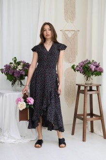 Жіноча сукня міді на запах колір чорний квітковий принт р.M 460355