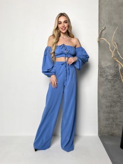 Жіночий  костюм топ і штани колір блакитний р.XS 435070