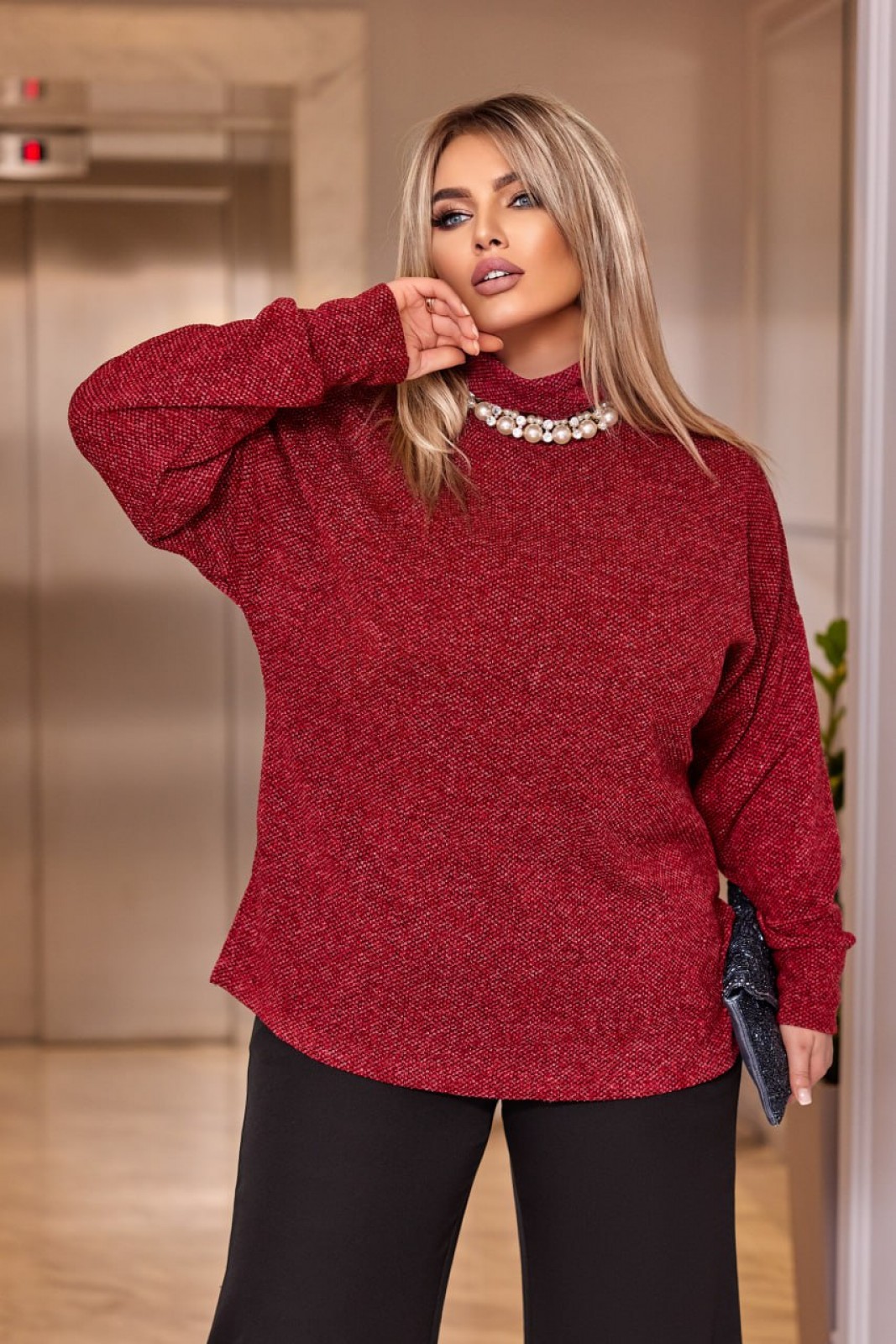 Жіночий светр із високим горлом колір марсал р.56/58 447543