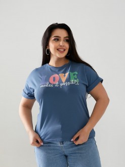 Жіноча футболка LOVE колір джинсовий р.48/50 432489