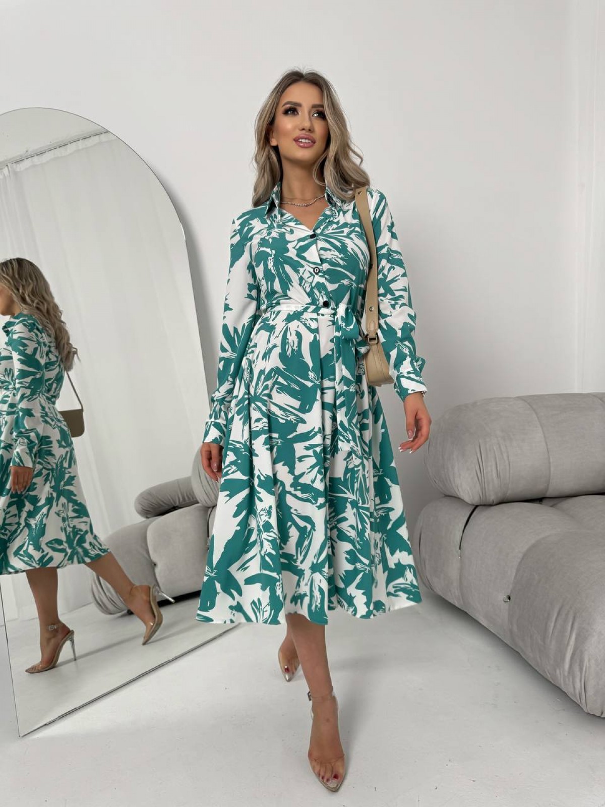 Жіноча сукня із шовкового софту колір ментол р.42/44 454117