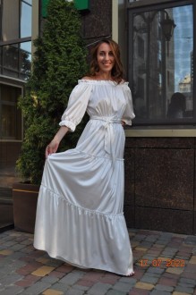 Жіноча довга сукня з рукавом молочного кольору р.2XL/3XL 386971