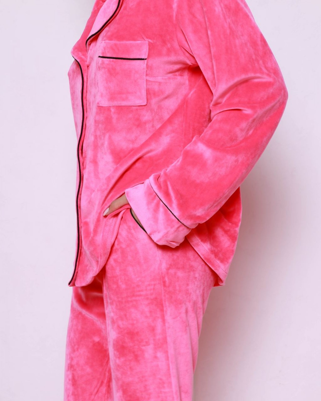 Жіноча піжама велюр Jeny на гудзиках малинового кольору р.M 373659