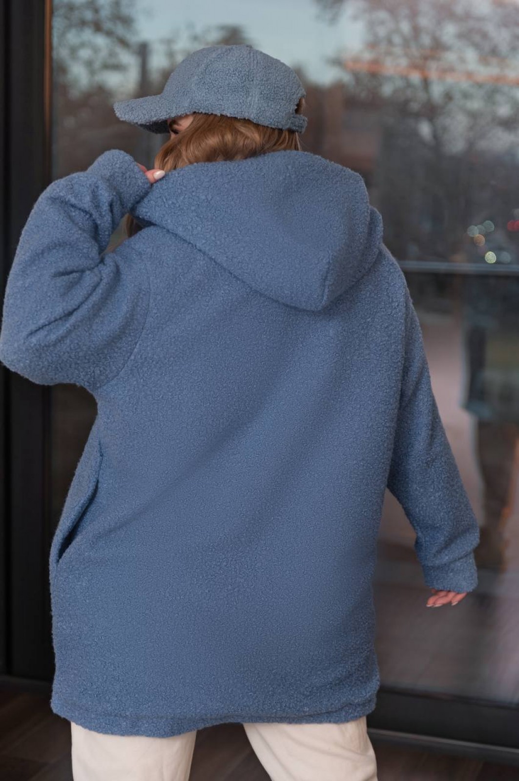 Женская куртка барашек на меху голубого цвета р.60/64 386629