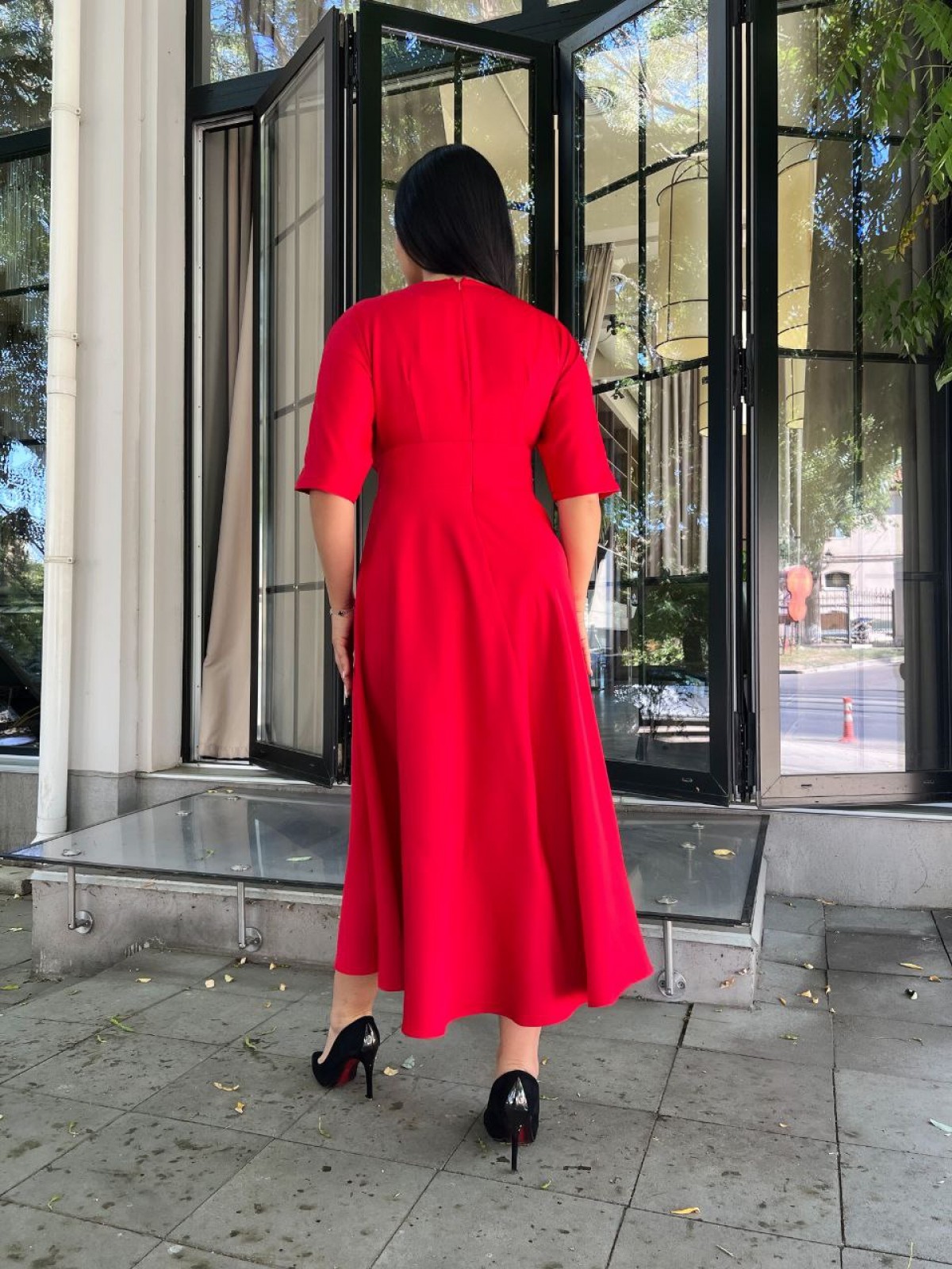 Жіноча сукня міді з креп-костюмки колір червоний р.50 444712