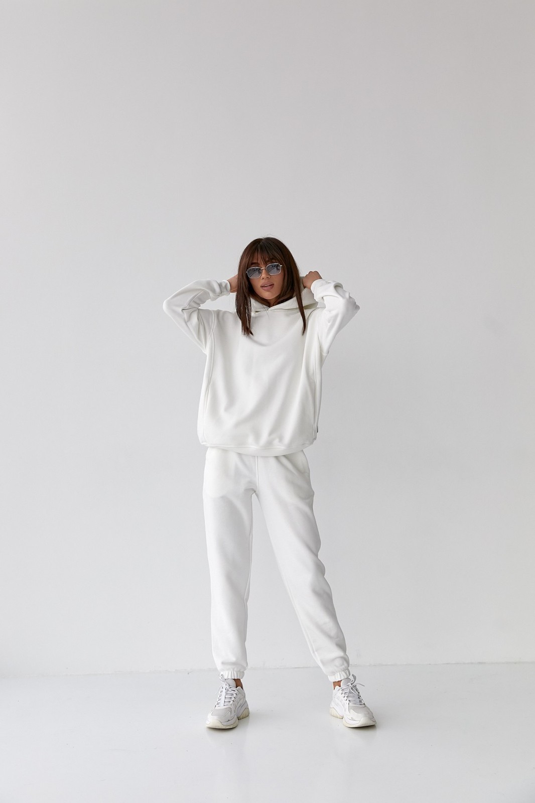 Жіночий костюм худі+джогери колір білий р.S 454291