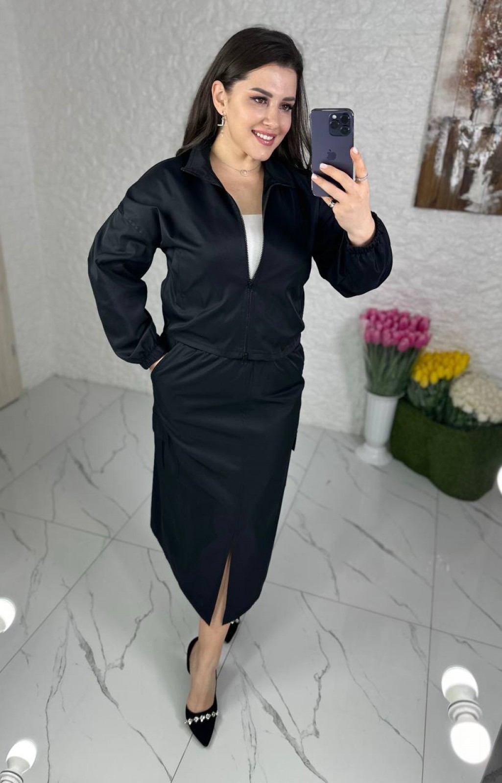 Жіночий костюм спідниця та кофта колір чорний р.42/44 452932