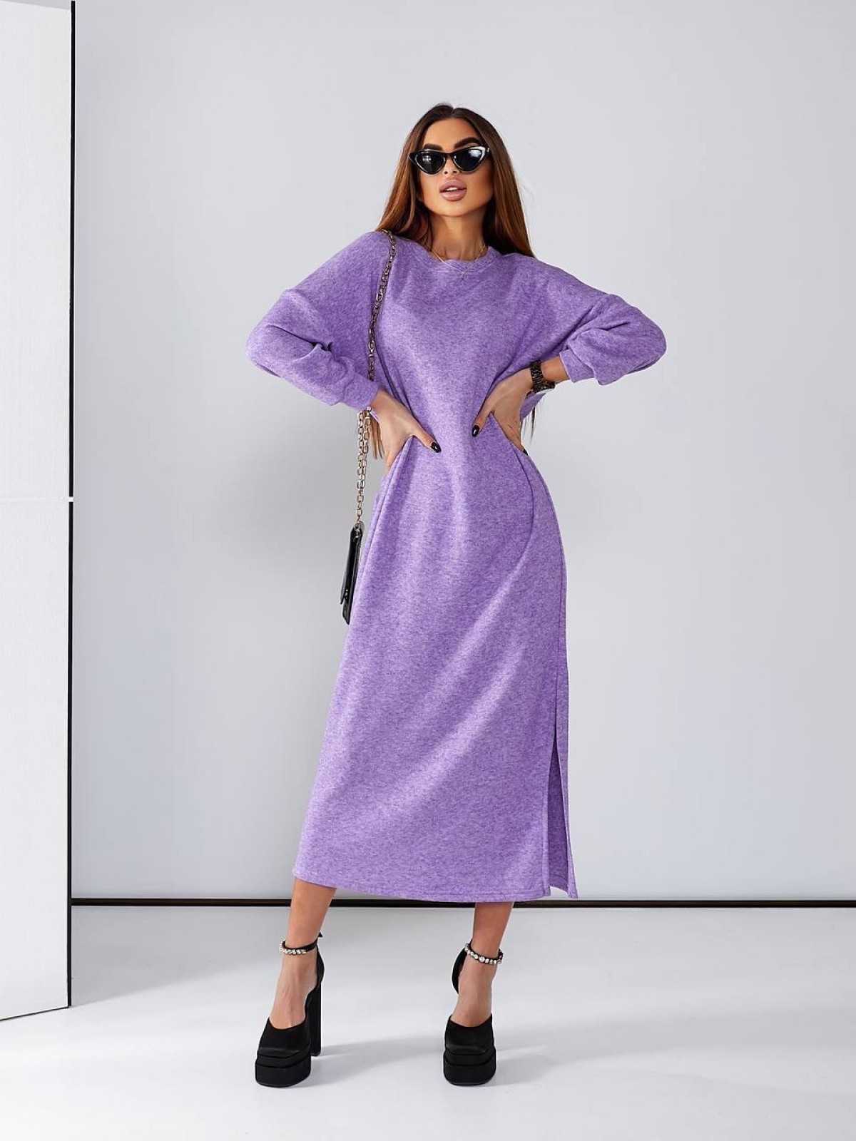 Жіноча сукня вільного крою з ангори колір бузковий р.48/52 449565