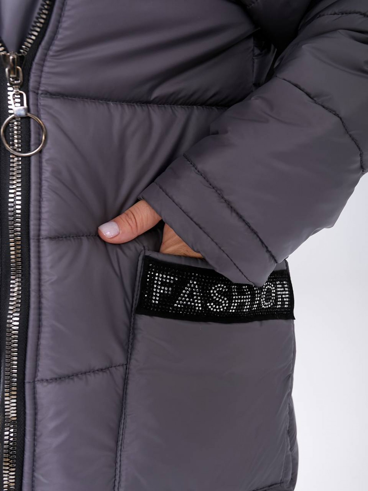 Жіноча куртка-пальто із плащової тканини колір графіт р.56/58 448515