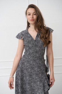 Жіноча сукня міді на запах колір сірий принт горошок р.S 460067