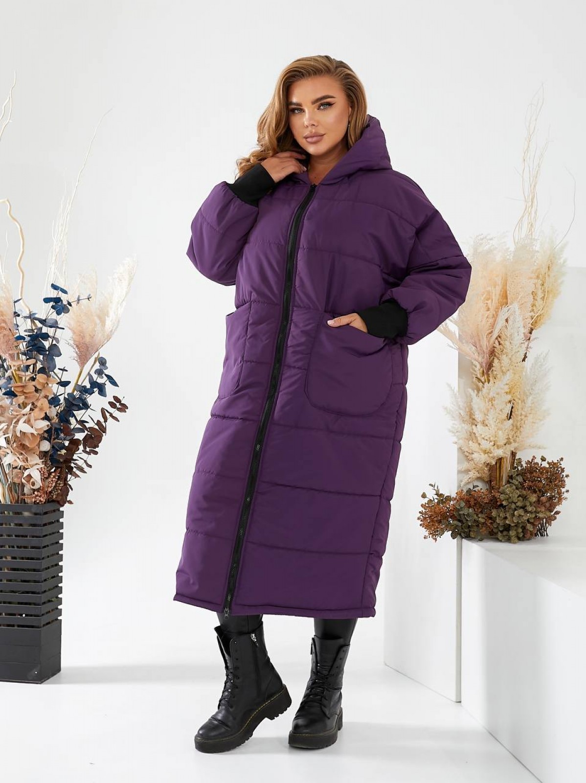 Жіноча тепла зимова куртка фіолетового кольору р.50/52 443884