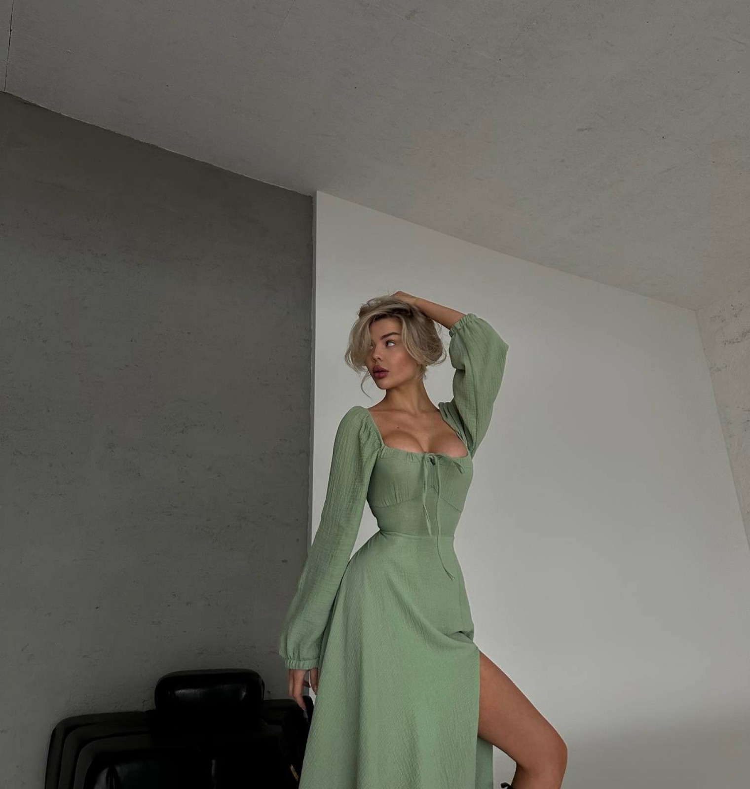 Жіноче плаття з мусліну колір оливка р.46/48 452644