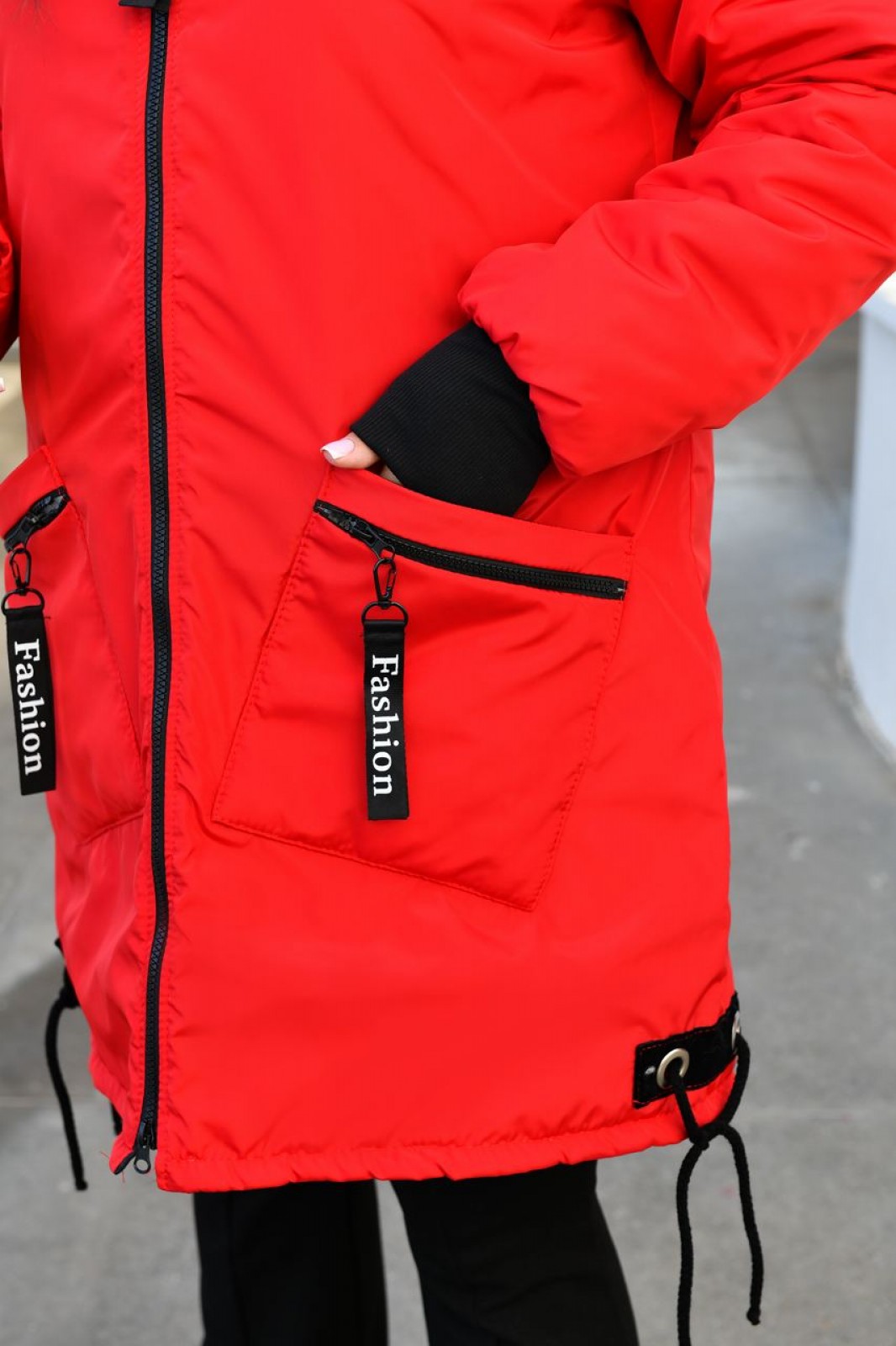 Жіноча куртка-пальто із плащової тканини колір червоний р.48/50 445907
