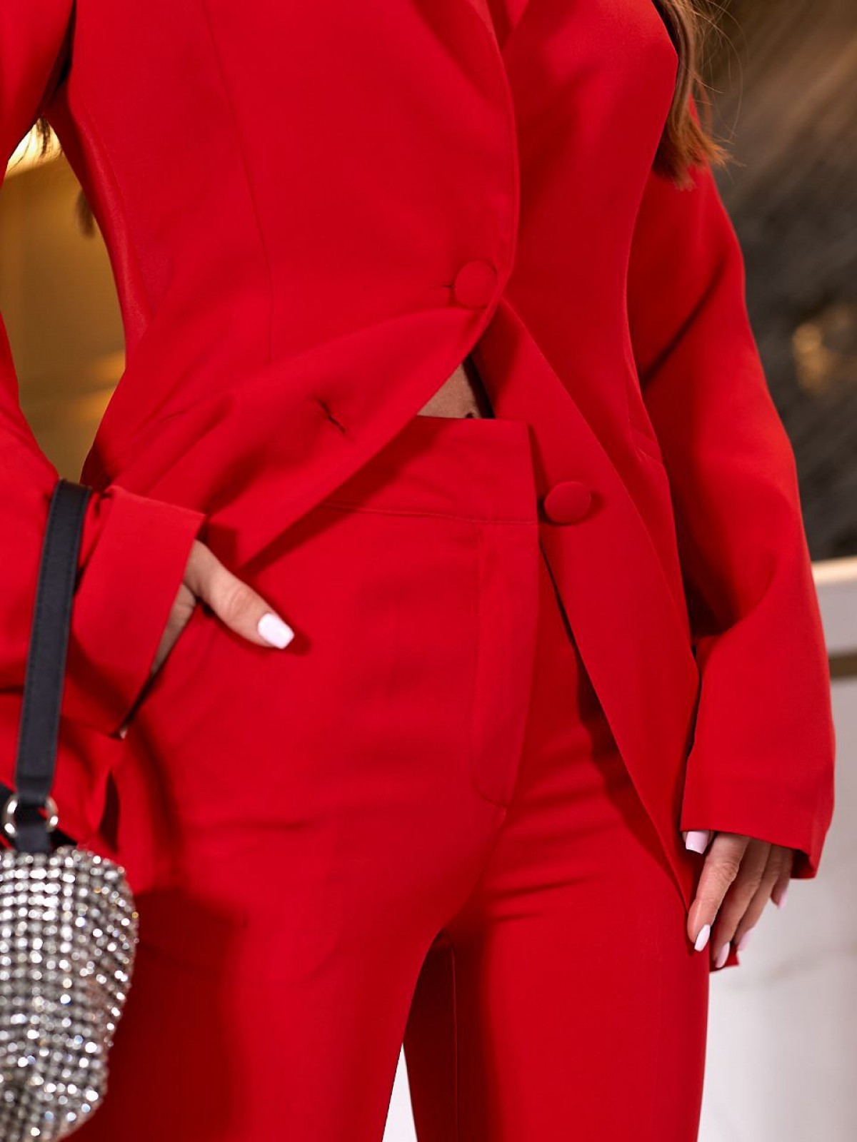 Жіночий брючний костюм колір червоний на підкладці р.2XL 439992