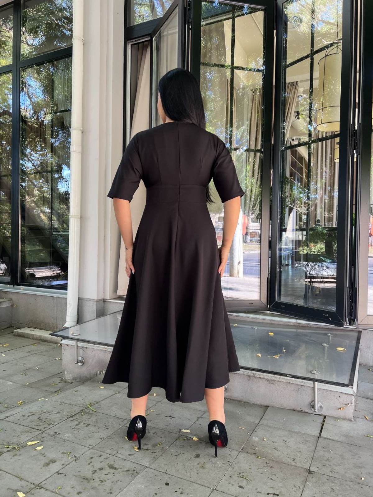 Жіноча сукня міді з креп-костюмки колір чорний р.48 444639