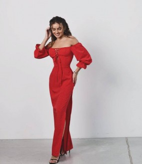 Жіноча сукня із софту міді колір червоний р.46/48 459422