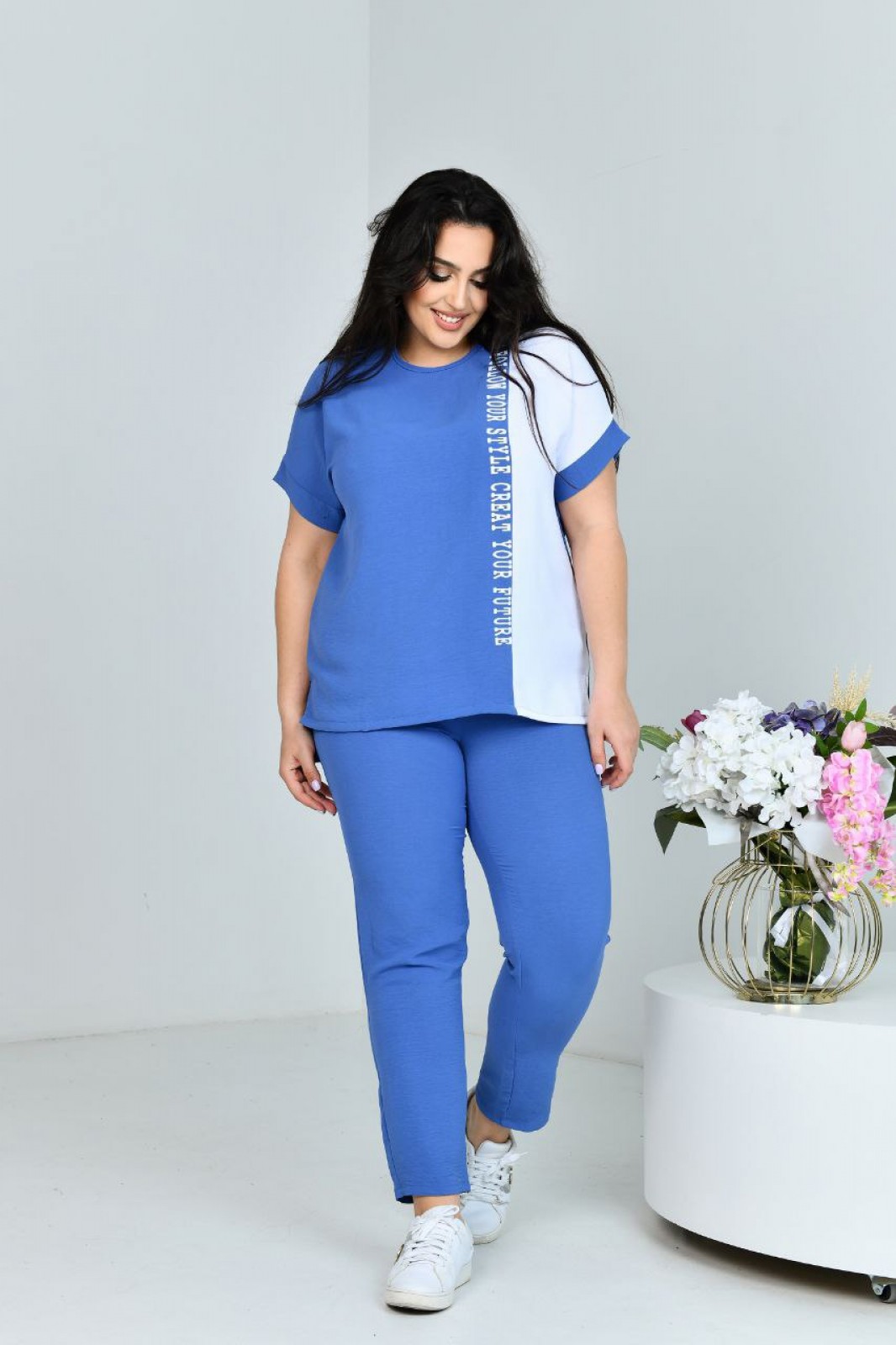 Жіночий прогулянковий костюм двійка колір блакитний р.50 432233