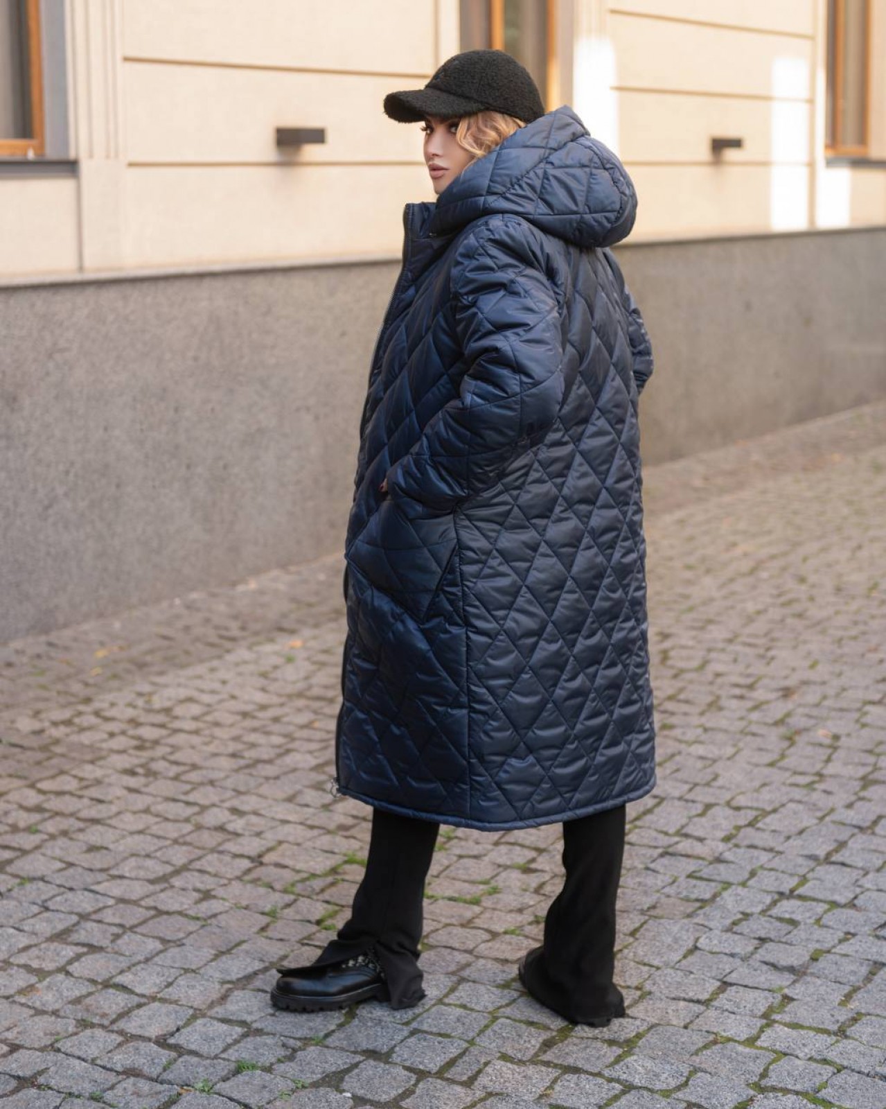 Жіноче зимове пальто синій ромб розмір  54/56 386146