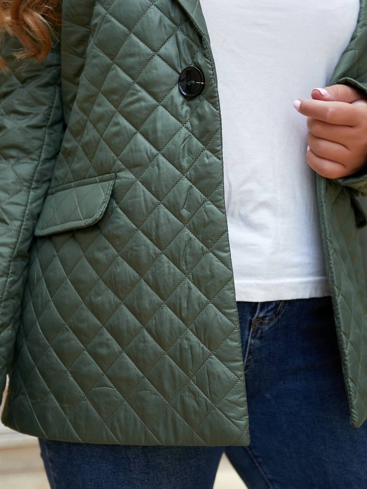 Жіночий піджак зі стьобаної плащової тканини кольору хакі р.58/60 377612