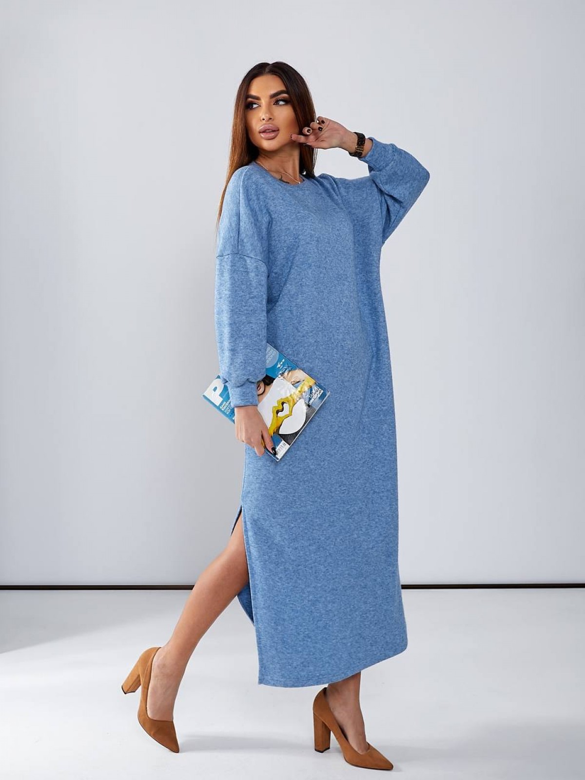 Жіноча сукня вільного крою з ангори колір блакитний р.42/46 449491
