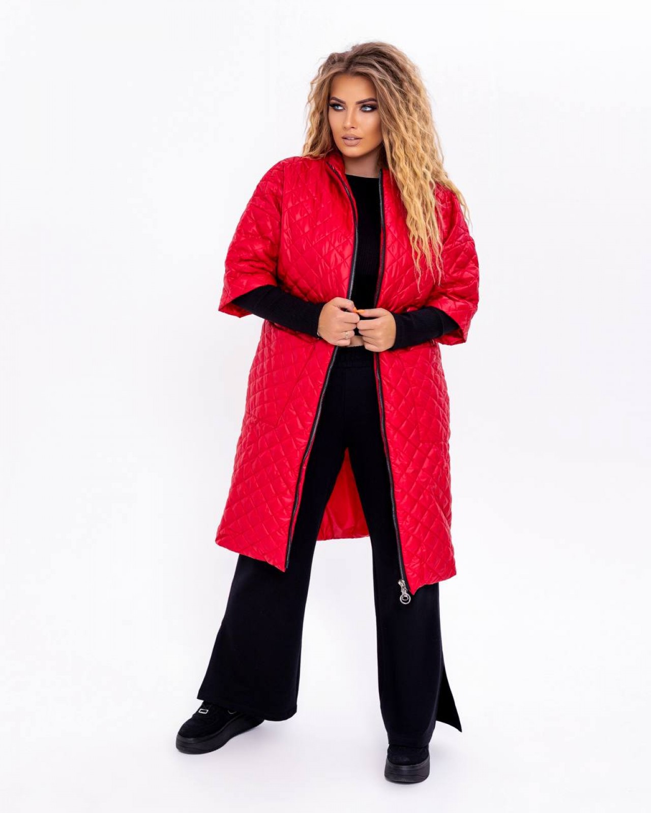Жіноча куртка-пальто з плащової тканини р.64 377498