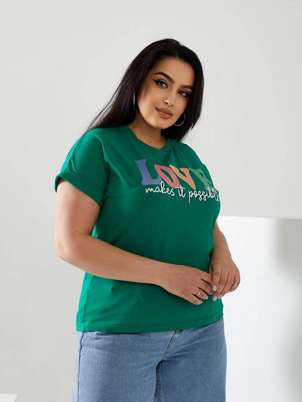 Жіноча футболка LOVE колір зелений р.48/50 432471