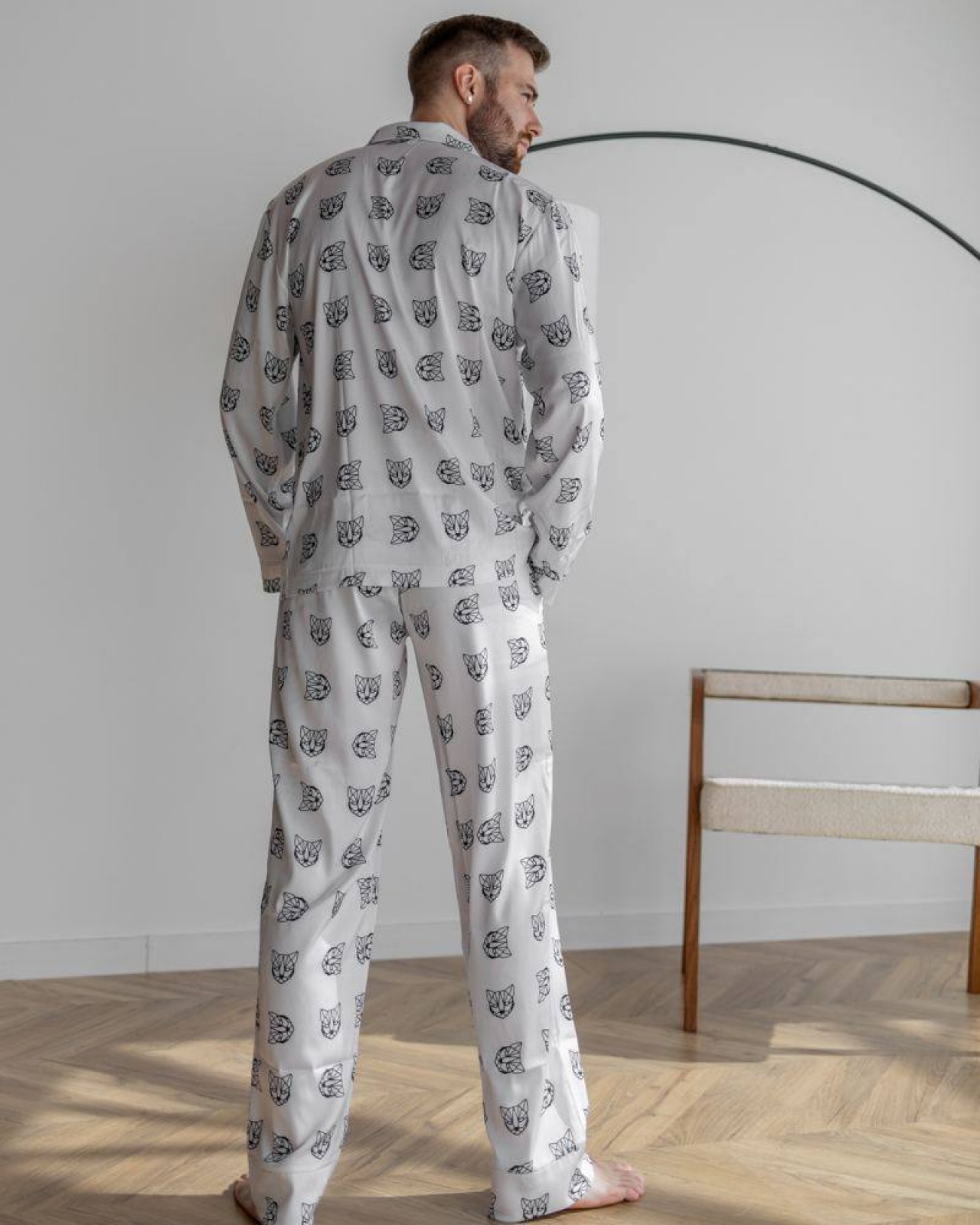 Чоловіча піжама шовк Армані Cat колір білий р.M 443848