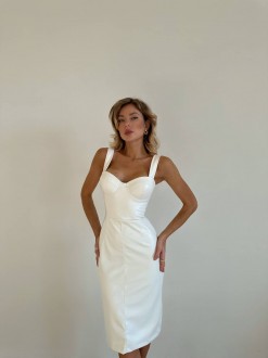 Жіноча сукня із еко шкіри колір білий р.42/44 448404