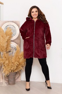 Жіноча подовжена хутряна курточка бордового кольору р.58 375616
