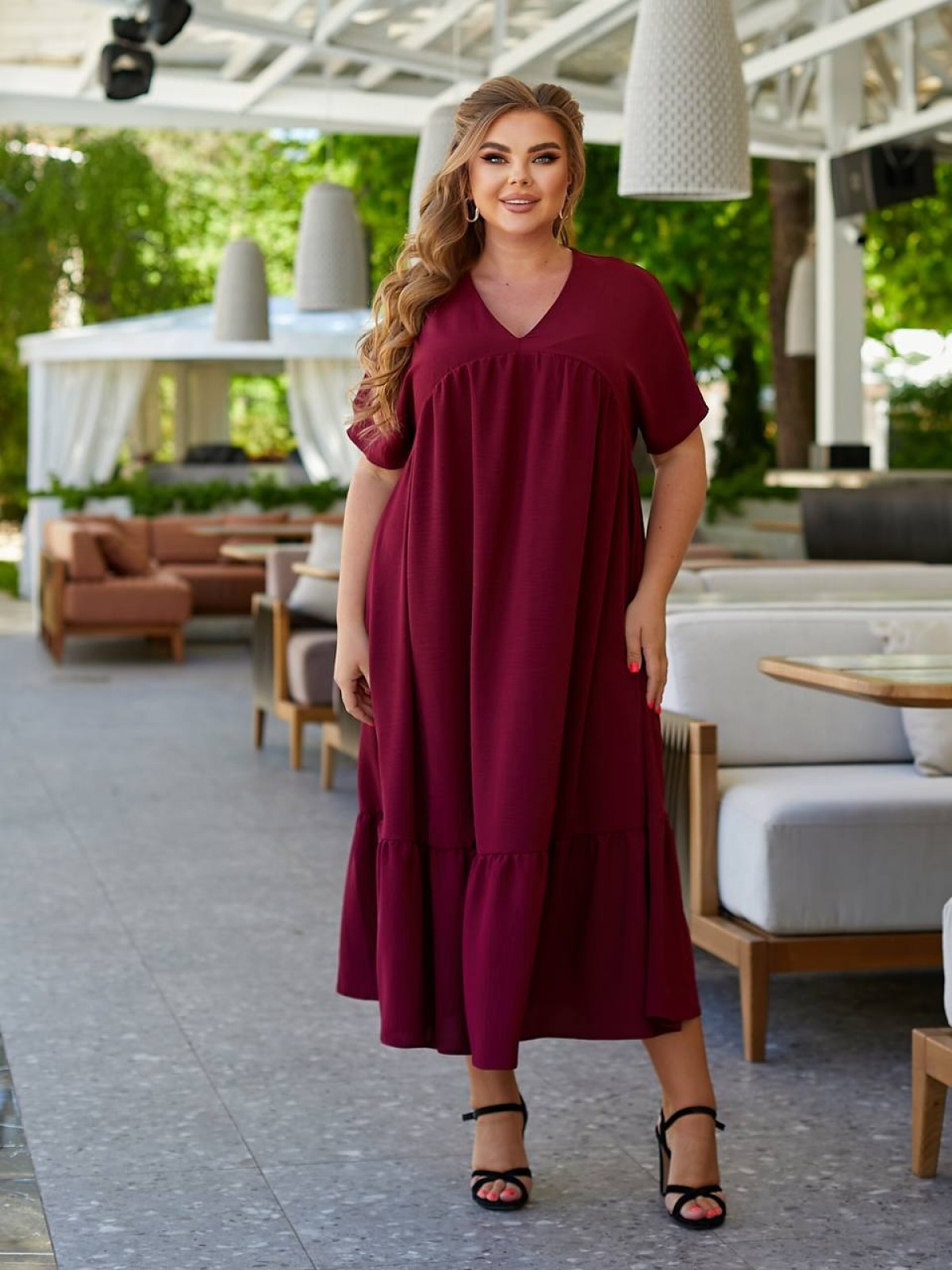 Жіноча сукня вільного крою колір бордо 434417