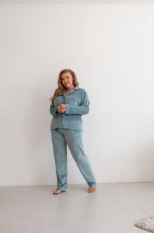 Жіноча піжама велюр Jeny на гудзиках кольору фісташка р.L 441702