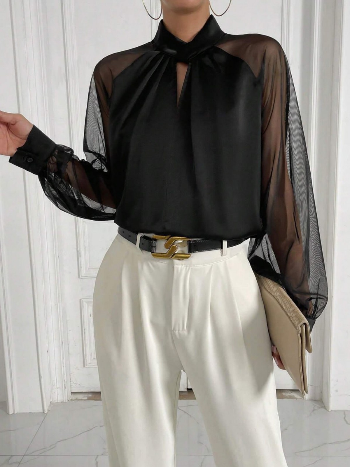 Жіноча блуза з шовку колір чорний р.42/44 453216