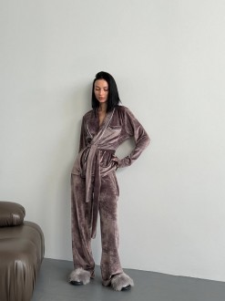 Жіноча піжама двійка плюш велюр колір мокко р.42/44 452518