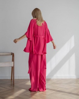 Жіночі піжамні штани в рубчик колір рожевий р.S 443773