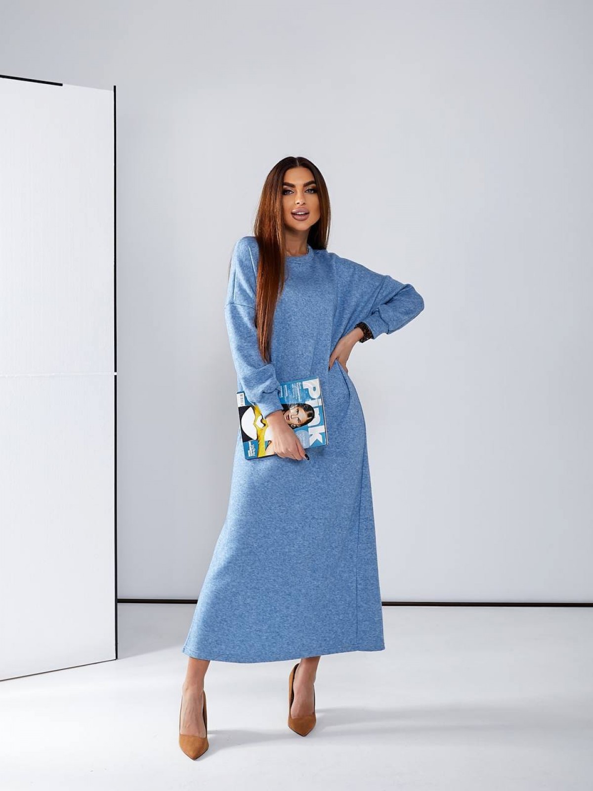 Жіноча сукня вільного крою з ангори колір блакитний р.48/52 449566