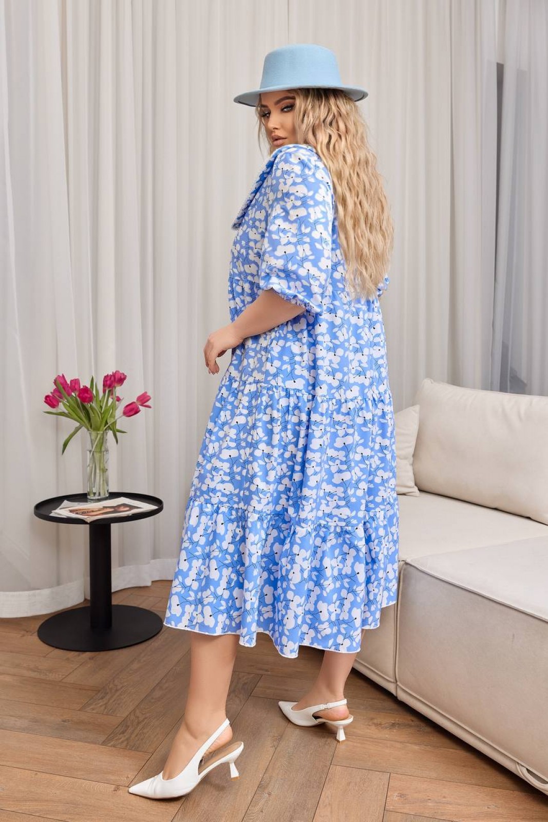 Жіноча вільна сукня із софту колір блакитний р.58/60 451226