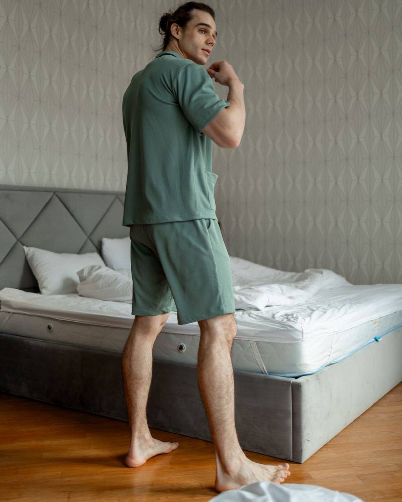 Чоловічий піжамний костюм колір зелений р.XL 453364