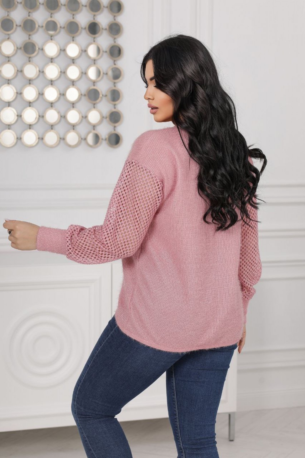 Жіночий светр трикотажний колір пудра р.48/50 445620